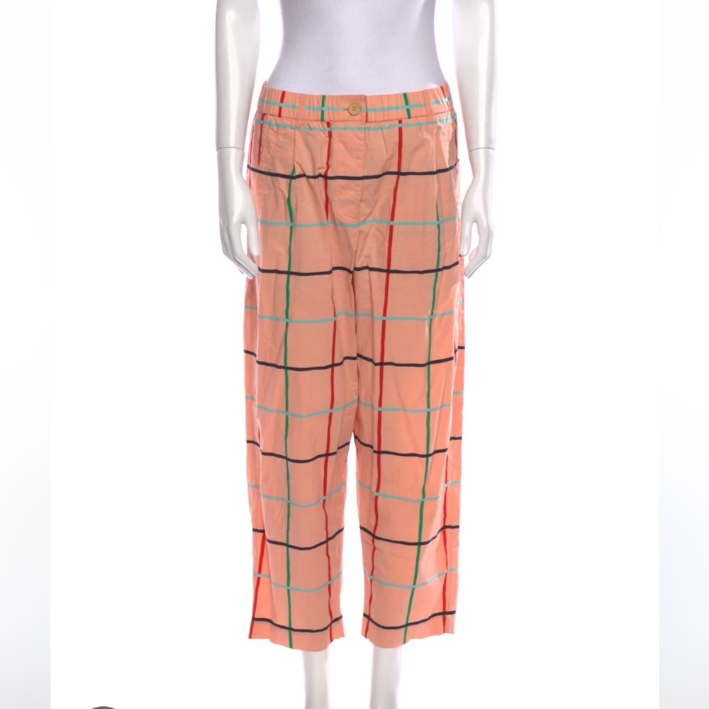 Clare V. Plaid Print Straight Leg Pants. Pink pants, window pane design